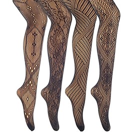 MANZI Womens Fishnet Tights Patterned Stockings 4 Styles Stretch Fishnets Panty Hose