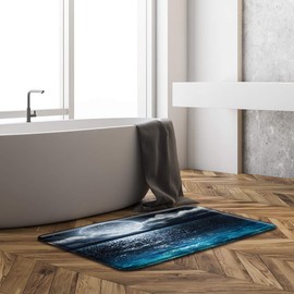 Moon Bath Mat Full Moon Over Sea Ocean Clouds Planet Star Sky Dreamy Night Scene Black Bathroom Decor Mat Set Soft Memory Foam Non Slip Backing 20X31 Inch