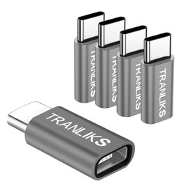 TRANLIKS Pack of 5 USB C to Micro USB, Micro USB Female to USB Type C Male Adapter Suitable for Charging and Data Sync (Grey)