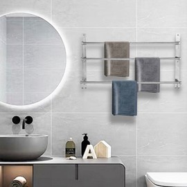 MGT Foldable Towel Bars for Bathroom Wall Mounted 304 Stainless Steel Bath Towel Racks with Hooks Space Saving Towel Holder for Washroom Kitchen - 3 Bars