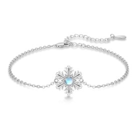 JUSTKIDSTOY Snowflake Bracelet 925 Sterling Silver Moonstone Snowflake Charm Bracelet Christmas Snow Adjustable Chain Bracelets Winter Holiday Jewelry X-Mas Gifts for Women