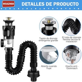Kit de Drenaje para Lavabos de Cocina,3 en 1 Tubo de Drenaje Flexible Resistente a los Olores,Trampa Rápida con Tapón Antiobstrucción Integrado