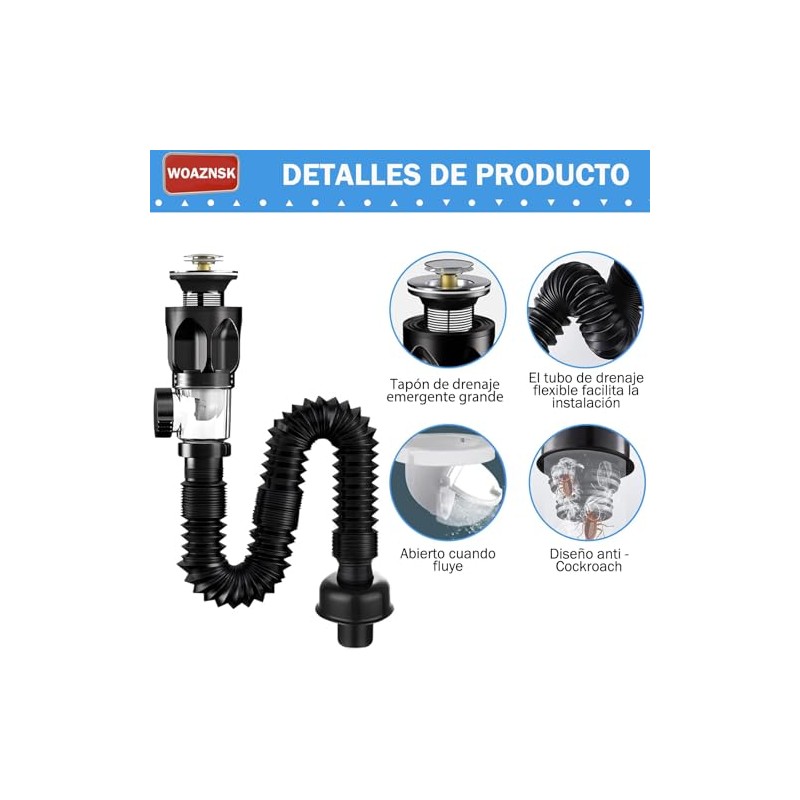 Kit de Drenaje para Lavabos de Cocina,3 en 1 Tubo