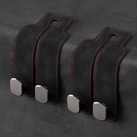 Car Hooks for Headrest, Car Seat Back Storage Hook for Headrest, Headrest Hooks for Purses and Bags, Car Hooks Leather (Black, One Size)