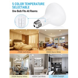 TORCHSTAR 5CCT BR30 LED Bulbs 65W Equivalent, Dimmable 6.5W LED Flood Light Bulbs, Recessed Can Light Bulbs, E26 Base, 2700K 3000K 3500K 4000K 5000K, Recessed Downlight Bulb, ETL FCC Listed, Pack of 6