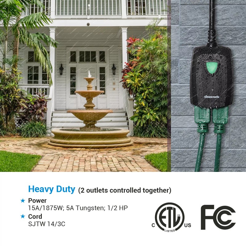 DEWENWILS Outdoor Remote Control Outlet Wireless Electrical Plug in Light