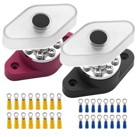 Ampper Heavy Duty M8 Single Stud Battery Power/Ground Distribution Block W/Cover and (8) #8-32 Terminal Screws, 5/16" Power Junction Block Distribution Studs Terminal Kit (Red and Black)