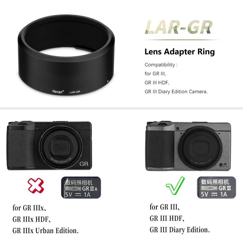 Haoge LAR-GR Lens Filter Adapter Ring for Ricoh Ricoh GR
