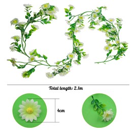OMJMYY Pack of 2 2.1 m Flower Garland Decoration, Artificial Flowers Daisies, Artificial Flower Tendrils, Fake Flowers Garland, Spring Aesthetic Garland for Wedding, Wall, Party, Garden Decoration