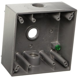Hubbell 5333-0 Bell Raco Weatherproof Box, 2 Gang, 18.3 Cu-in X 4-1/2 in L X 2-3/4 in W X 2 in D, 4-1/2" x 4-1/2", Gray