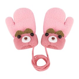 Kinder Doppel Strickhandschuhe Fäustlinge aus Wolle Fausthandschuh Halshandschuhe Plüsch Winterhandschuhe für 1-4 Jahre Kinder