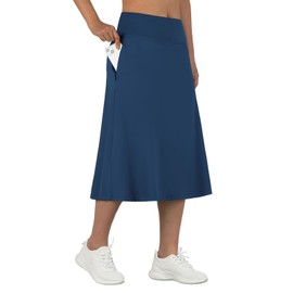ANIVIVO Women's Midi Length Skorts Skirts with Pockets Modest Skirts 28" Long Knee Length Athletic Skorts(Navyblue L)