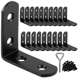 2 Inch L Brackets for Wood Shelves Corner Brace 20 Pack- Reinforced Corner Braces - Black Heavy Duty Steel Shelf Brackets for Furniture/ DIY Home Improvement