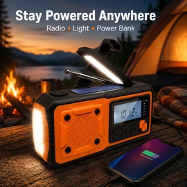 4000mAh Emergency Weather Radio with Hand Crank and Solar Charging – Portable AM/FM Radio, LED Flashlight, Reading Lamp, SOS Alarm and USB Phone Charger