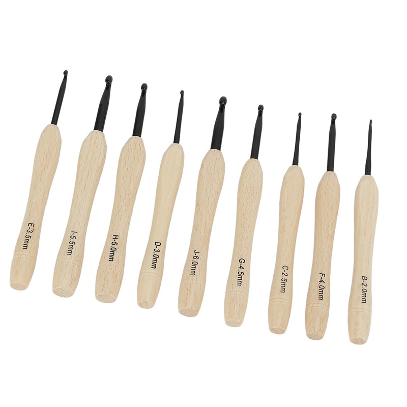 9PCS Crochet Hooks DIY Handcraft Ergonomic Crochet Needle with Wooden
