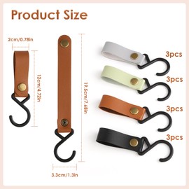 dsDAEDK Pack of 12 S Hooks with Leather Loop, 4 Colours Hooks for Clothes Rail, Leather Hooks, Hooks for Hanging, Multifunctional, Coat Hooks for Wardrobe, Kitchen, Camping