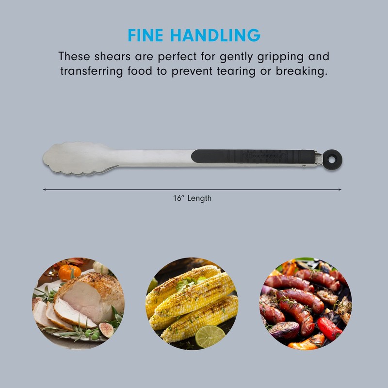 Messermeister Stainless Locking Tongs, 16” - Gently Grips Food -