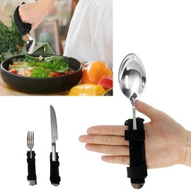 Universal Cuff Adaptive Utensils Holder Elderly Adults Eating Assistance Handicap Utensils Spoon Fork Gripping Strap Eating Hand Cuff Holding Cutlery for Disabled Individuals with Weak Grip