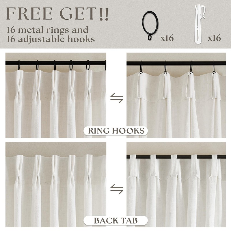 Pinch Pleated Linen Curtains 108 Inches long for Living Room