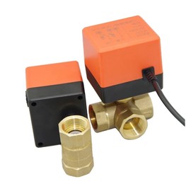 KJBIKBZPK AC 220V DC 12V 24V Brass Electric Thread Ball Valve 2-Way 3-Wire Solenoid Water Valve with Actuator DN15/20/25/32/40/50(12V-3 Way)