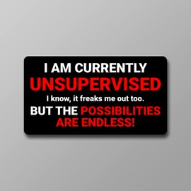 I Am Currently Unsupervised Vinyl Decal Sticker For Cars Trucks Windows Bumpers Walls Laptops Cups Etc - Peel And Stick Weatherproof Indoor Outdoor Full Color Printed Laminated Vinyl - 5.5 Inches At Largest Point - KCD3487