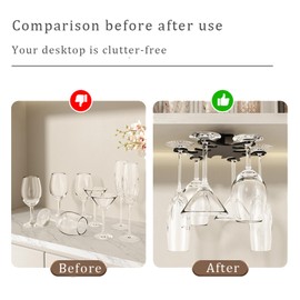 Vaisoeny Under Cabinet Wine Glass Holder, 360° Infinitely Rotating Wine Glass Holder, No Drilling Wine Glass Rack, Easy Installation Wine Glass Storage for Kitchens and Bars.(Black)