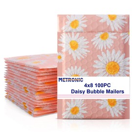 Metronic 4x8 Inch Bubble Mailer 100Pack, Pink Small Bubble Mailers, Fancy Daisy Bubble Envelopes, Self-Seal Adhesion Envelope Mailers,Small Padded Mailers for Packing, Bubble Mailers Usable Size 4x7