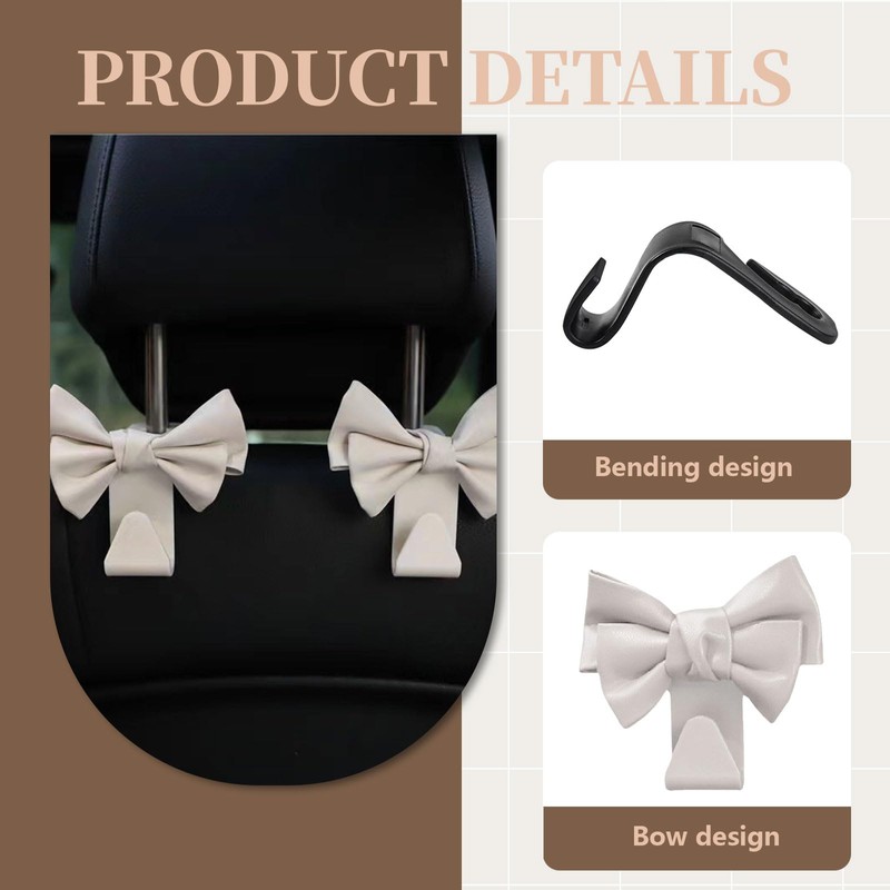 TELAIN 2-pack boot organiser, car hooks cute bow headrest hanger