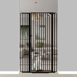Qonimm 57" Extra Tall Pet Gate for Cats Dogs-29.5"-38.5" Extra Wide Cat Gate for Doorways and Stairs-1.37" Ultra Narrow Spacing Pressure Mounted Dog Gate with One-Handed Operation(29.5"-38.5")