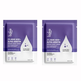 BAKE Kojic Acid & Alpha Arbutin Serum Sheet Mask For Dark Spots, Pigmentation Reduction And Skin Brightening | Pack Of 2