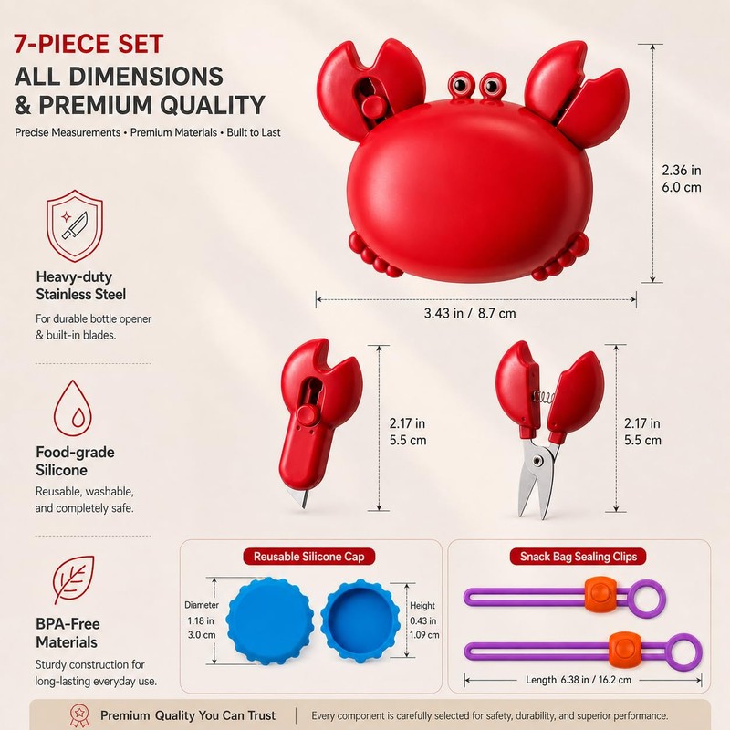 7Pcs Crab Multifunctional Bottle Opener Set - Eliminate Clutter &