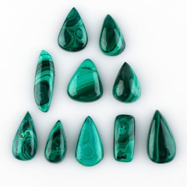 CRYSTALINES 10pcs Natural Malachite Gemstone, Wholesale Cabochon, Flat Back Stone, DIY Jewelry Making, Chakra Healing Crystals, Protection Stones, Bulk Loose Stones, Gem Collection