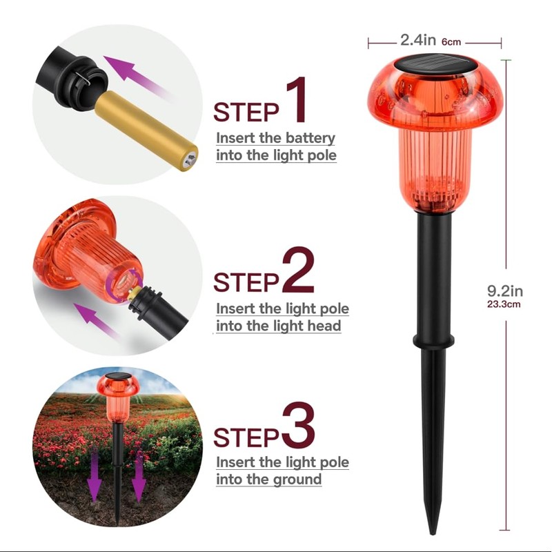 Solar Pathway Lights Outdoor 4 Pack, Red LED Driveway Light