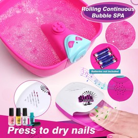 Golray - Kit de spa y uñas para niños, regalo para niñas de 5, 6, 7, 8 a 12 años, juguetes de manicura, pedicura, salón de arte, masaje, burbujas y música, tina de remojo de pies, día de spa, fiesta