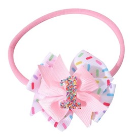 LDDCX 1st First Birthday Baby Bow Headband, Baby Hair Bow Hairband Bow Hair Accessories Party Decorations Photo Props.(FJ139) (Pink 1st Bow Headband, One size)