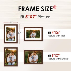 FIXSMITH 5x7 Picture Frame Set of 2, Photo Frame with HD Plexiglass, Display Pictures 4x6 with Mat or 5x7 Without Mat, Brown Picture Frames Collage for Tabletop or Wall Display