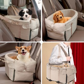 RUONARIER Console Dog Car Seat for Small Dog, Center Console Dog Booster Seat for Puppy Cats, Anti-Collapse Pet Car Seat with Cushion Board Safety Belt