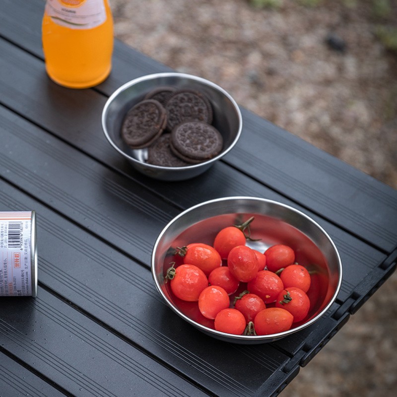 8pcs Stainless Steel Plates and Bowls Set Camping Dinner Dish