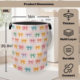 Colorful Bow Foldable Laundry Hamper - Waterproof Fabric Storage Basket with Handles, Clothes Hampers for Laundry,Bedroom,Dorm