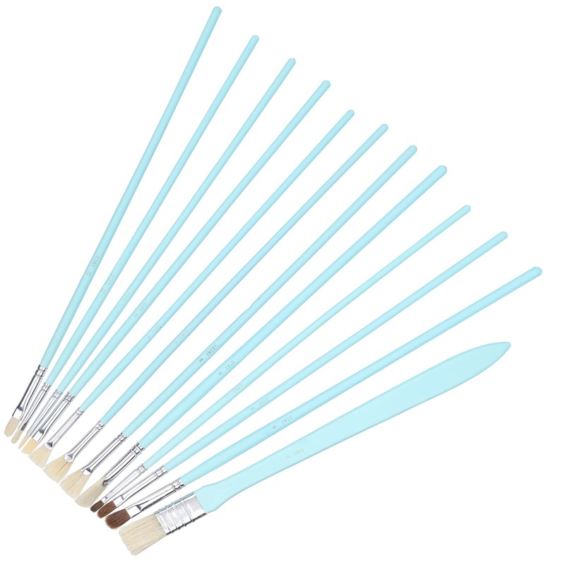 12Pcs Art Paint Brushes Drawing Fan Shaped Artist Brush Long