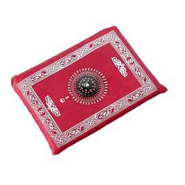 Anlising Islamic Travel Prayer Mat, with Compass Pocket Sized Carry Bag and Attached Compass Prayer Rug Portable Polyester 60 * 100cm Red