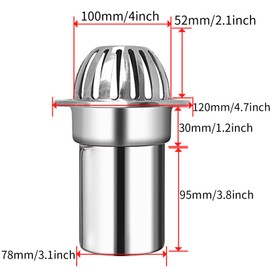 Dome Floor Drain Cover, Roof Floor Drain Stainless Steel Non Blocking Balcony Outdoor Rain Bucket Drainage Parts (4inch)