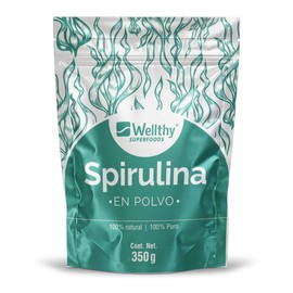 Wellthy Superfoods Alga Espirulina en Polvo 350g. Porción de 1g a 3g, Hasta 350 Porciones por Envase, 100% Natural, 100% Puro, Bottle Free.