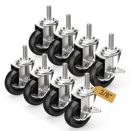 HOLKIE Caster Wheels 3 inch Locking Casters Set of 8, Threaded Stem 3/8" -16 x 1-1/2" (Diameter 3/8", Length 1-1/2") Swivel Heavy Duty Castors Black