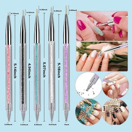 DANNEASY 9 Pieces Acrylic Nail Brush Nail Ombre Brush Double Ended Nail Liner Brush Dotting Pen Nail Art Point Drill Drawing Tools Nail Sponge Pen, 4Pcs Replaceable Sponge Head