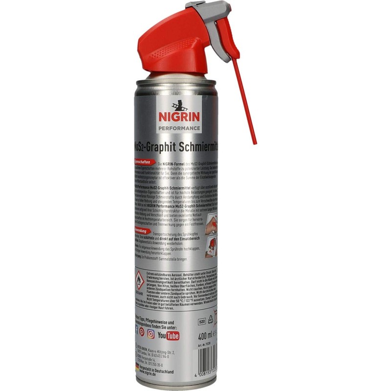 NIGRIN MoS2-HyBrid Graphite Lubricant Long Time Reduces Friction Loss 400ml