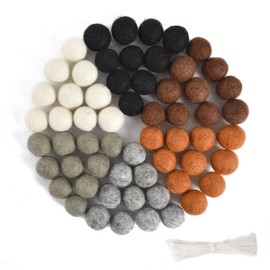 VIOCIWUO 60Pcs Natural Wool Felt Balls Pom Poms in Neutral Earth Tones for Crafts, Garland, Felting, Baby Mobile and Decor 0.8 Inch Hand Felted in Nepal from NZ Wool Handmade