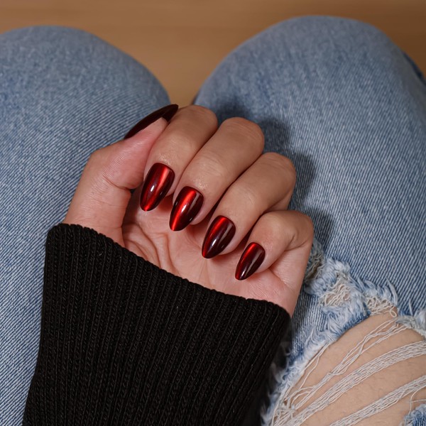 KQueenest Cat Eye Press On Nails Short, 30 Pcs Glitter