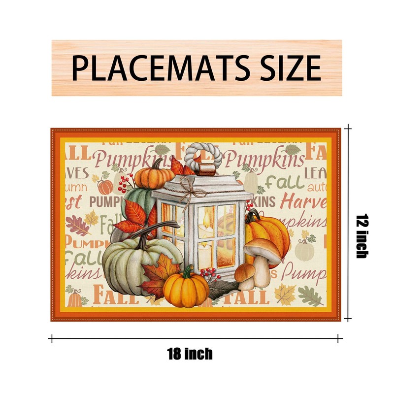 Juego de 4 manteles individuales de lino para otoño, decoración