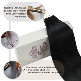 Moresoo Tape Hair Extensions 24 Inch Jet Black Hair Extensions 40 Pieces Natural Hair Extensions Full Head Tape in Extensions Remy Human Hair 100G Color #1 Jet Black Real Hair Extensions